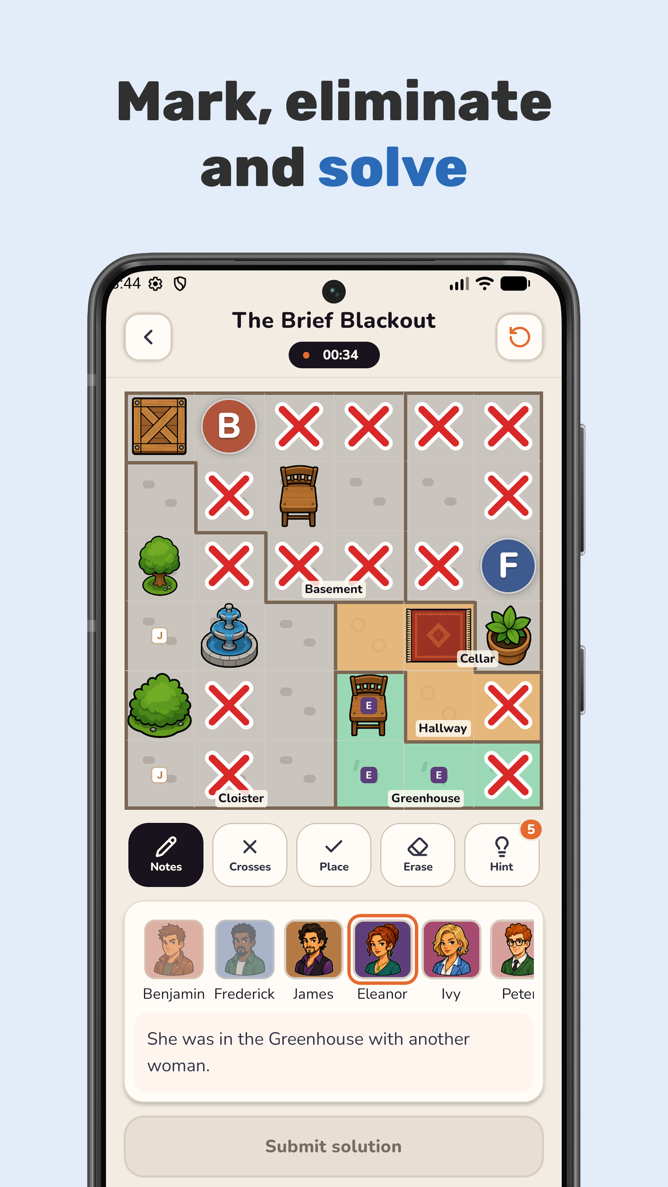 Enigmic murder sudoku-style puzzle screenshot: Mark, eliminate and solve