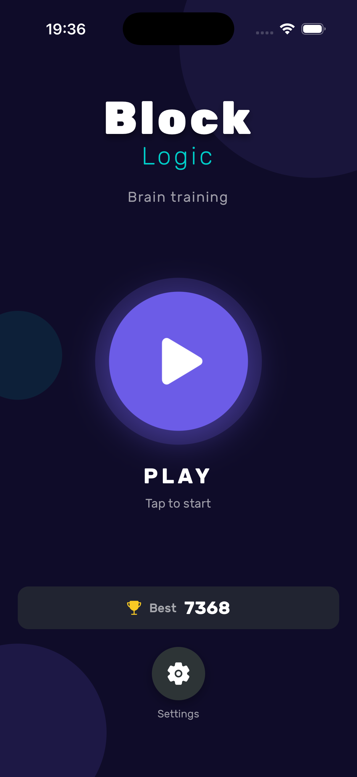 Block Logic — main menu with Play button and best score